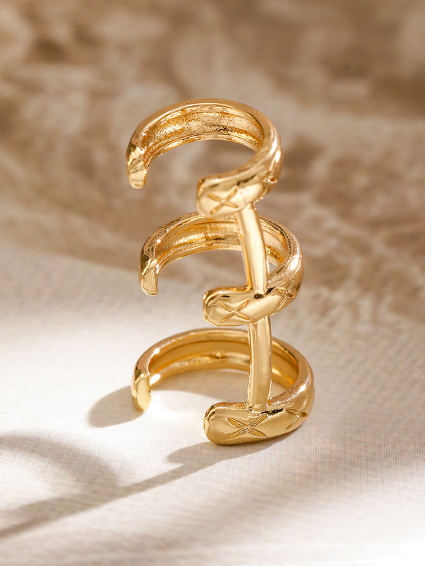 Sleek Engraved Three-Band Statement Cuff