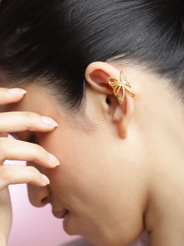 Butterfly Motif Gold Toned Ear Cuffs