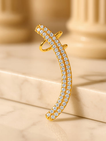 Rubans Voguish 18K Gold-Plated Stainless Steel Tarnish-Free Waterproof CZ Sleek Earcuff
