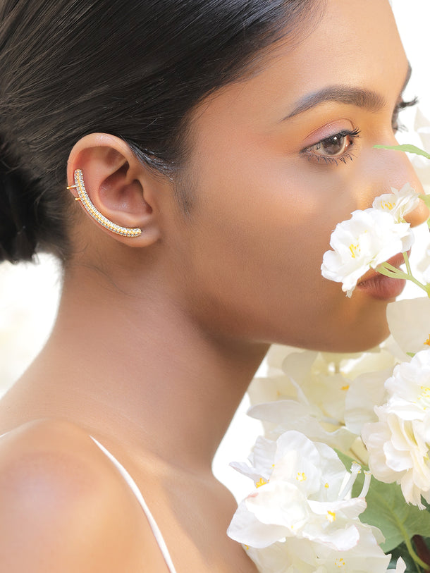 Rubans Voguish 18K Gold-Plated Stainless Steel Tarnish-Free Waterproof CZ Sleek Earcuff