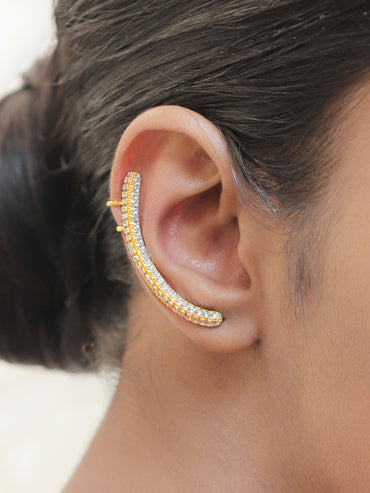 Rubans Voguish 18K Gold-Plated Stainless Steel Tarnish-Free Waterproof CZ Sleek Earcuff