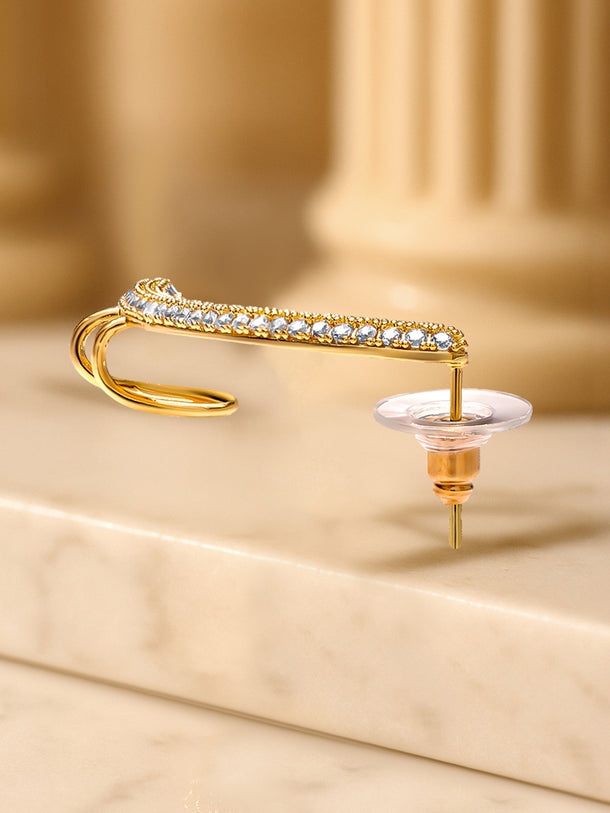 Rubans Voguish 18K Gold-Plated Stainless Steel Tarnish-Free Waterproof CZ Sleek Earcuff