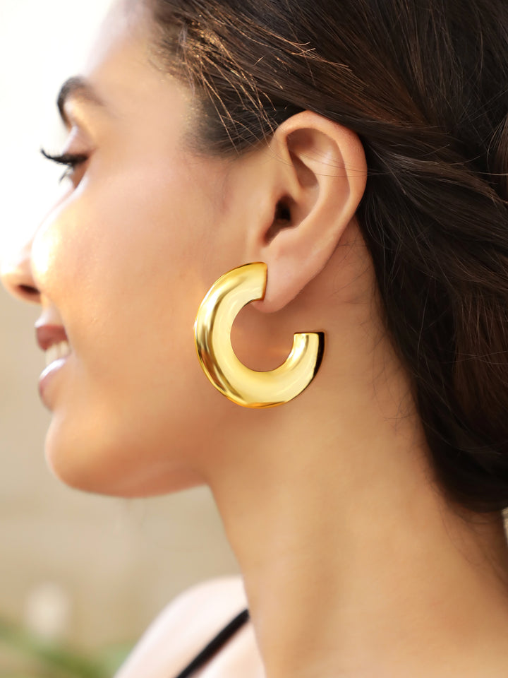 Rubans Voguish Gold-Plated Half Hoop Earrings