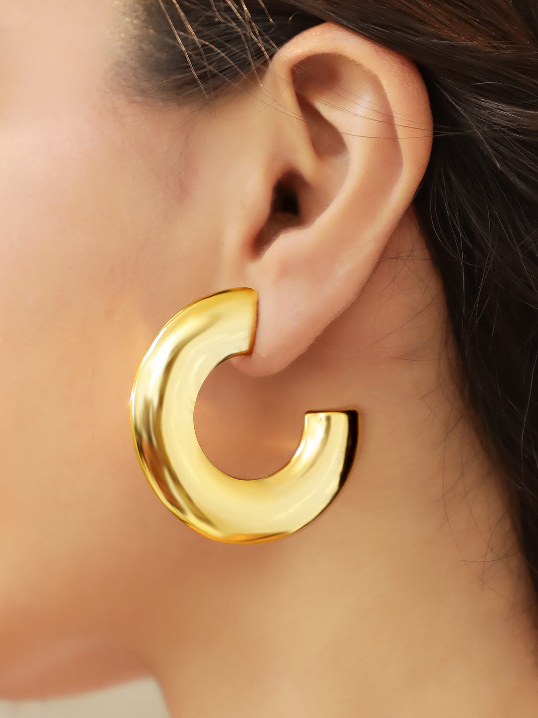 Rubans Voguish Gold-Plated Half Hoop Earrings