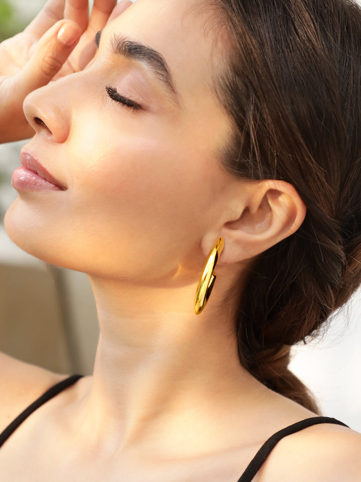 Rubans Voguish Gold-Plated Half Hoop Earrings