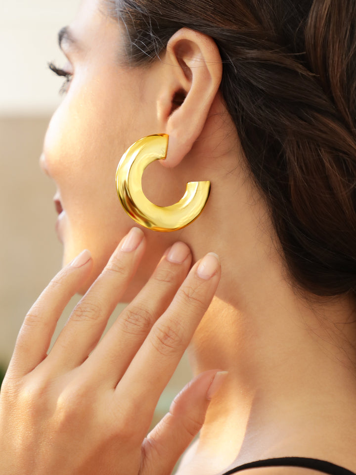 Rubans Voguish Gold-Plated Half Hoop Earrings