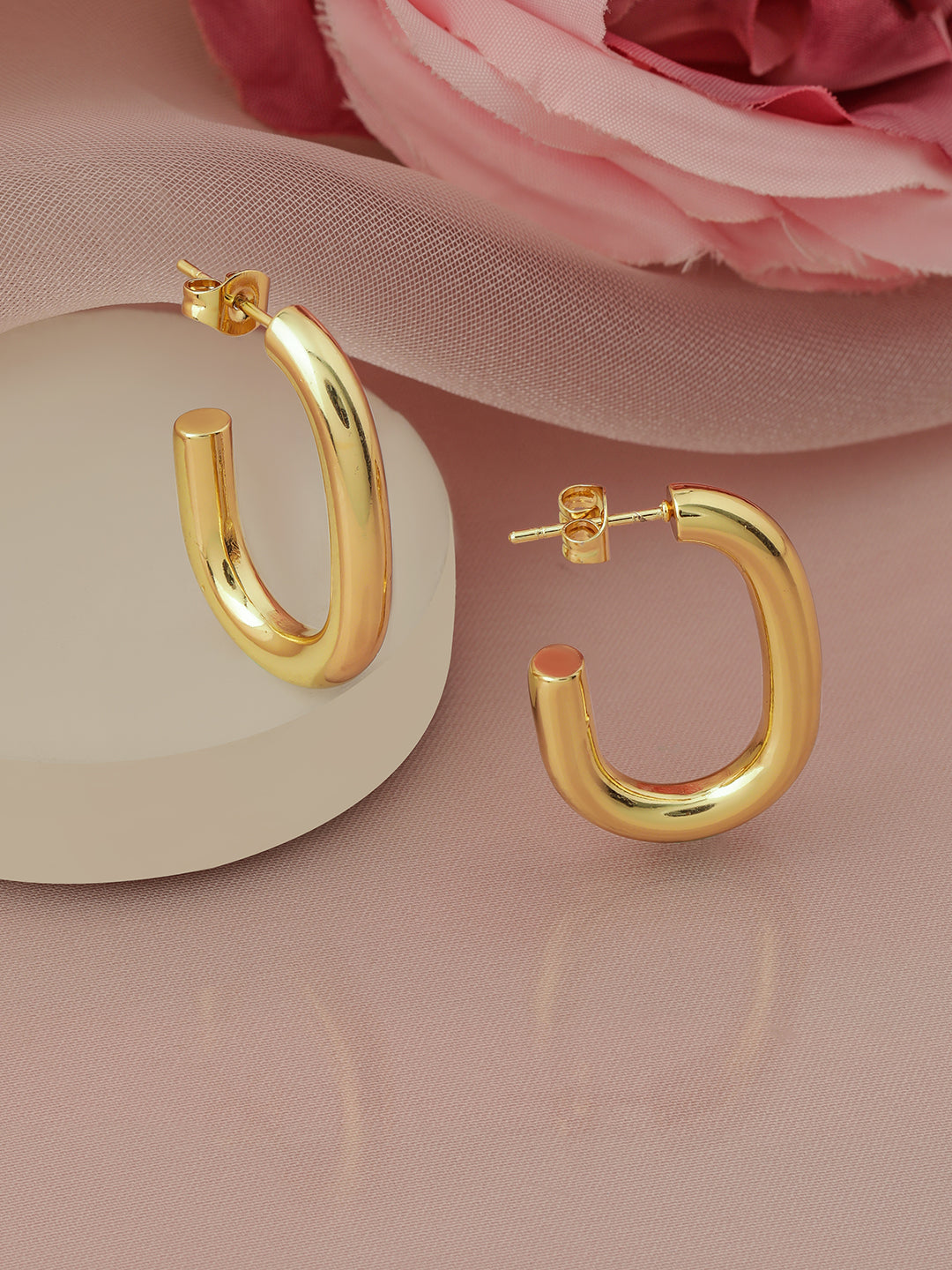 Rubans 18K Gold Plated Stainless Steel Tarnish-Free Waterproof Contemporary Hoop Earrings