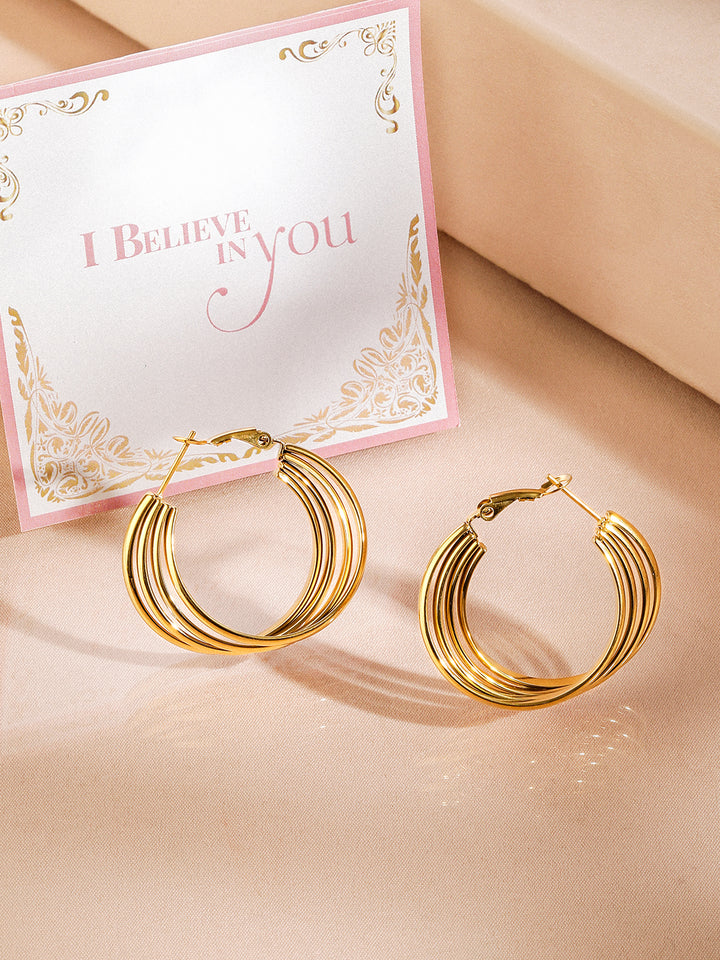 Rubans Voguish 18K Gold Plated Stainless Steel Tarnish-Free Waterproof Hoop Earrings