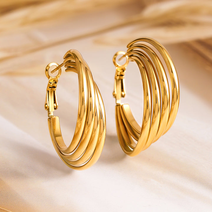 Rubans Voguish 18K Gold Plated Stainless Steel Tarnish-Free Waterproof Hoop Earrings