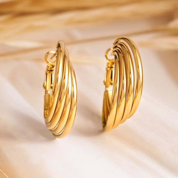 Rubans Voguish 18K Gold Plated Stainless Steel Tarnish-Free Waterproof Hoop Earrings