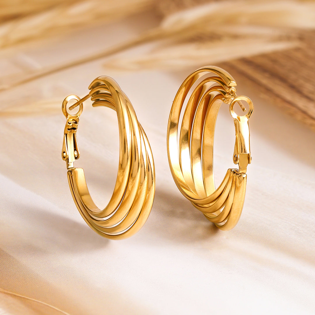 Rubans Voguish 18K Gold Plated Stainless Steel Tarnish-Free Waterproof Hoop Earrings