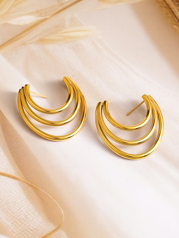 Layered Golden Stud Earrings