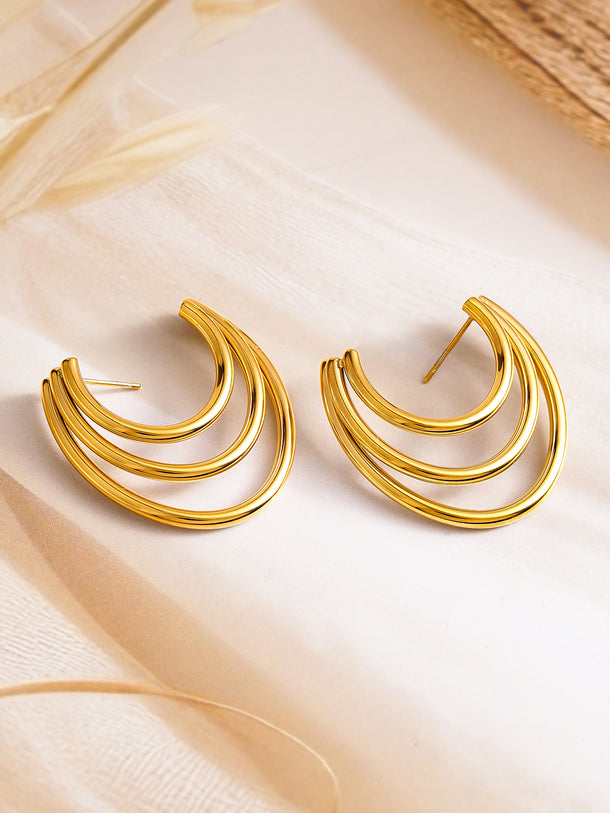 Layered Golden Stud Earrings