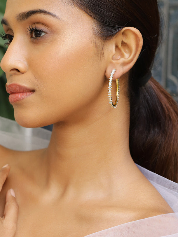 Gold Toned Crystal Hoop Earrings