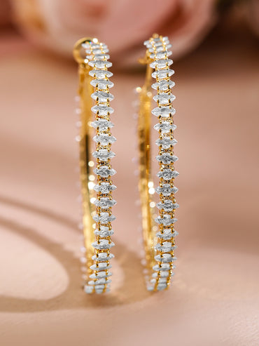 Gold Toned Crystal Hoop Earrings