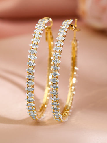 Gold Toned Crystal Hoop Earrings