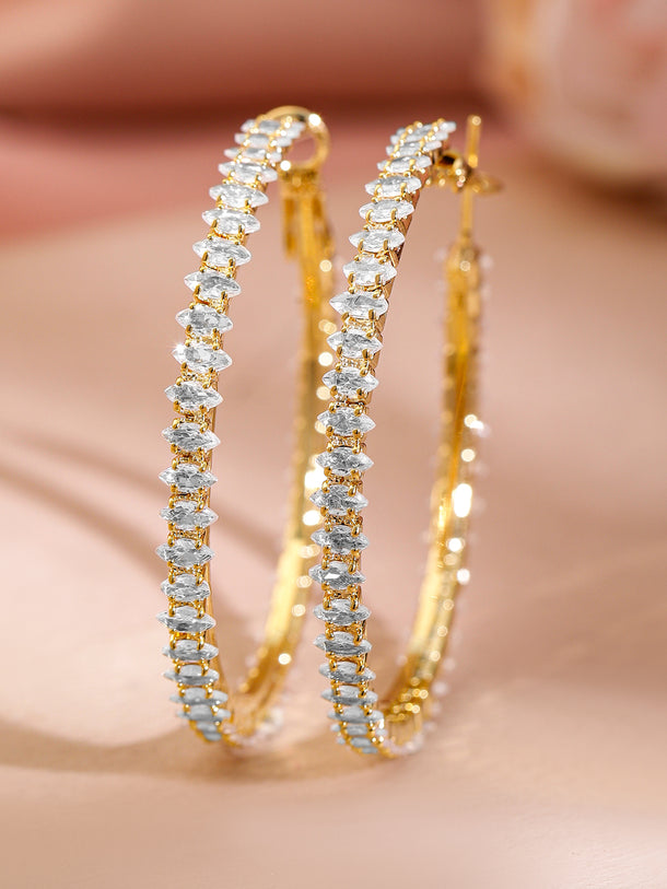 Gold Toned Crystal Hoop Earrings