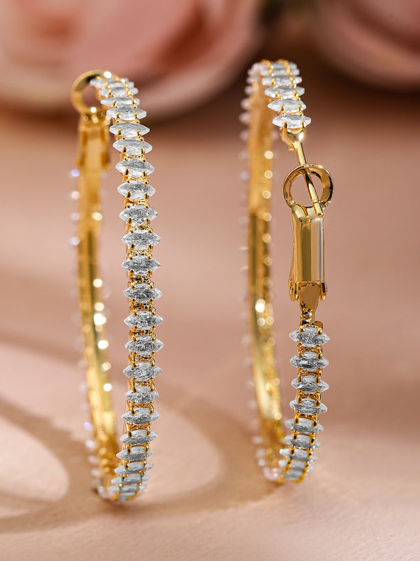 Gold Toned Crystal Hoop Earrings