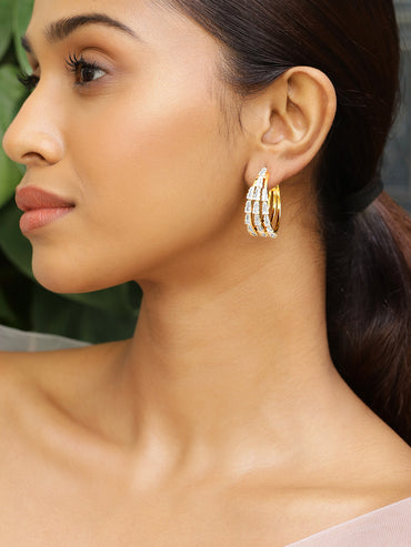 Golden Melody American Diamond Zirconia Row Hoops