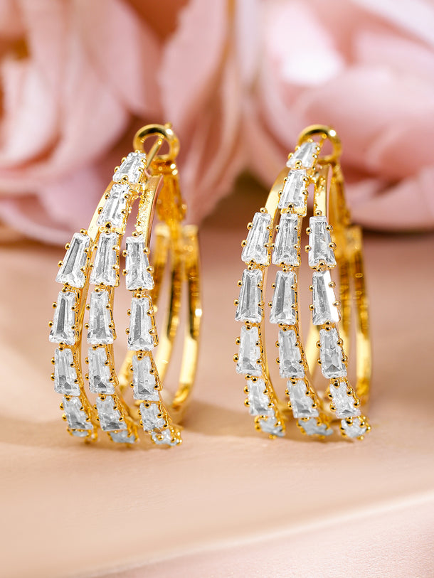 Golden Melody American Diamond Zirconia Row Hoops