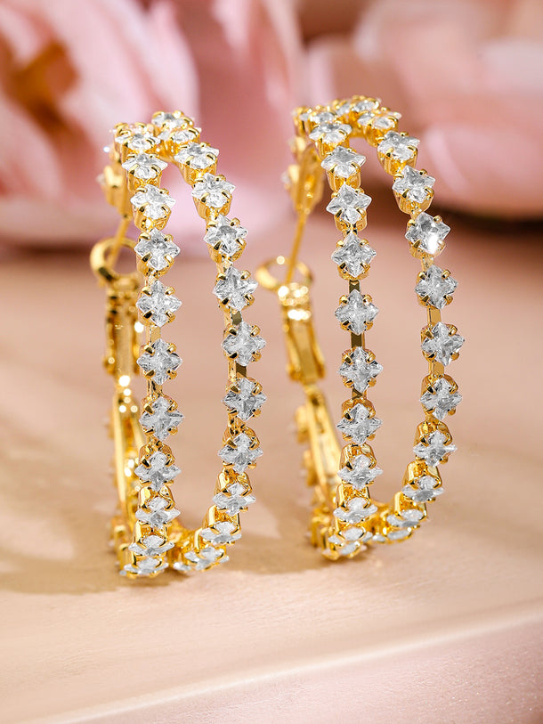 Gold Toned Crystal Studded Hoop Earrings