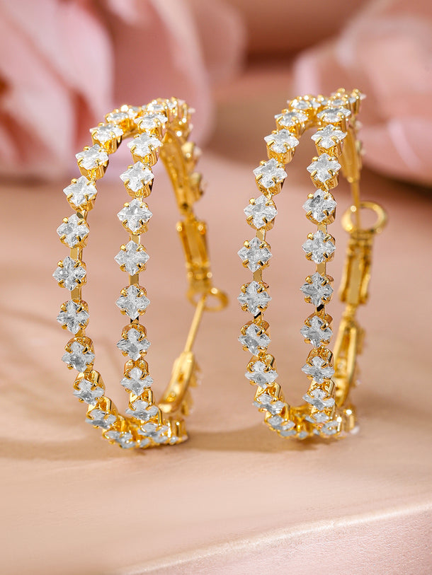 Gold Toned Crystal Studded Hoop Earrings