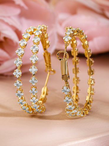 Gold Toned Crystal Studded Hoop Earrings
