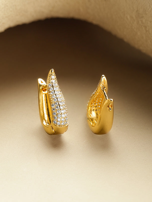 Crystal Gold Toned Huggie Earrings