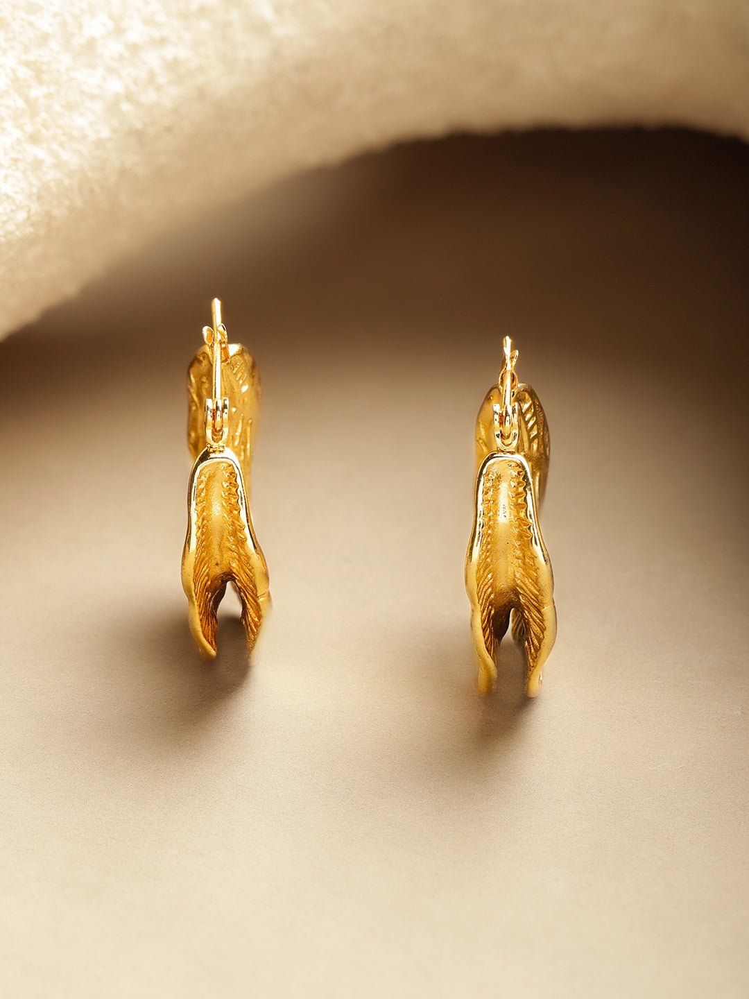 Rubans Voguish 18K Gold-Plated Brass Textured Sculptural Statement Molten Hoop Earrings