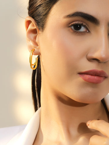 Rubans Voguish 18K Gold-Plated Brass Geometric U-Shaped Minimal Hoop Earrings