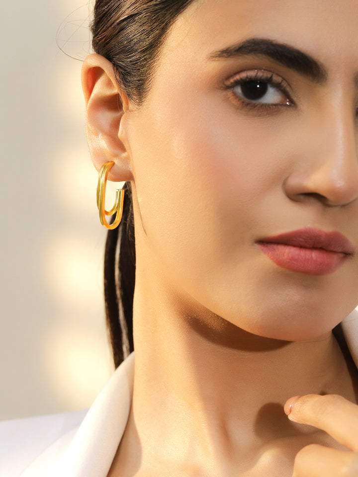 Rubans Voguish 18K Gold-Plated Brass Geometric U-Shaped Minimal Hoop Earrings