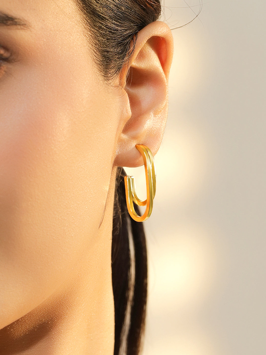 Rubans Voguish 18K Gold-Plated Brass Geometric U-Shaped Minimal Hoop Earrings