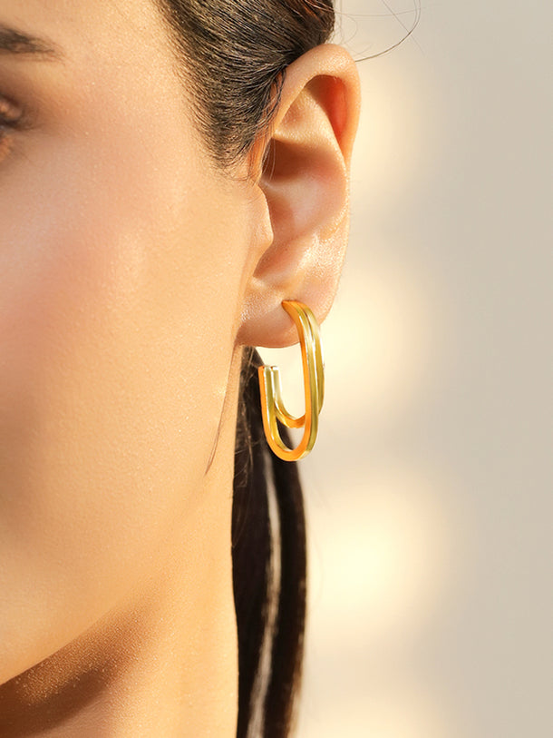 Dual Layered Open-Hoop Gold Earrings