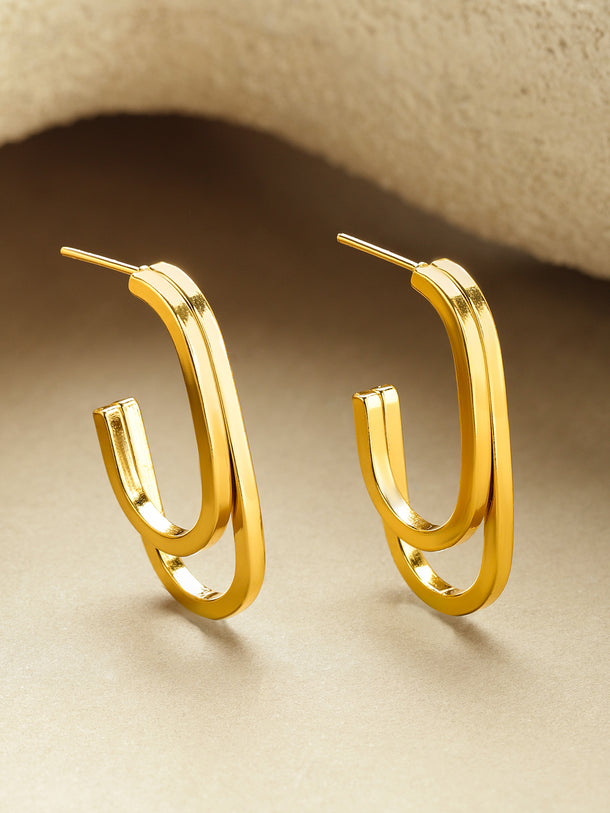 Dual Layered Open-Hoop Gold Earrings
