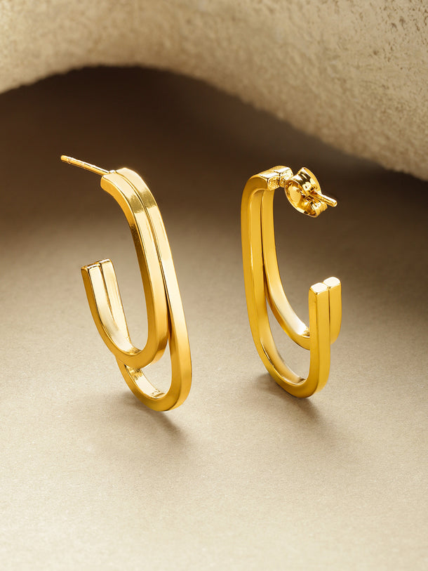 Dual Layered Open-Hoop Gold Earrings