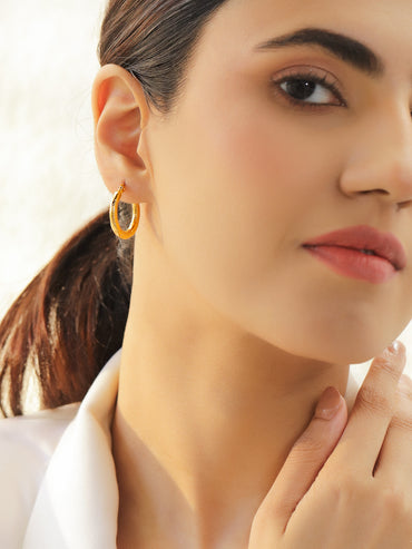 Rubans Voguish 18K Gold-Plated Brass Textured Polished Classic Hoop Earrings