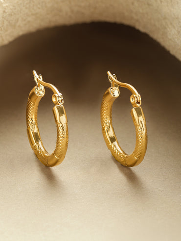 Rubans Voguish 18K Gold-Plated Brass Textured Polished Classic Hoop Earrings