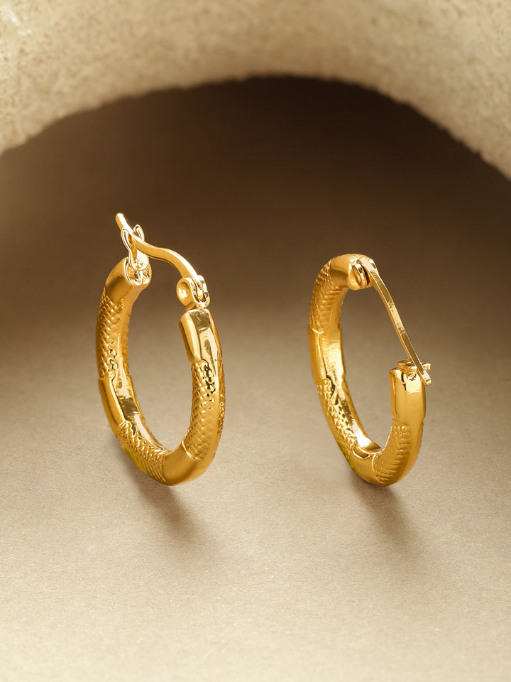 Rubans Voguish 18K Gold-Plated Brass Textured Polished Classic Hoop Earrings