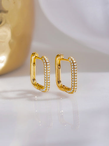 Rubans Voguish 18K Gold-Plated Crystal AD Rectangular Minimal Hoop Earrings