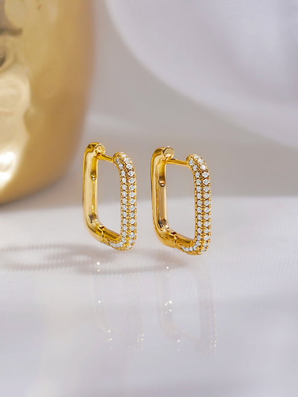 Rubans Voguish 18K Gold-Plated Crystal AD Rectangular Minimal Hoop Earrings