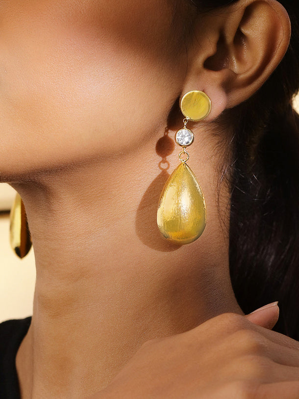 Teardrop Motif Gold Earrings