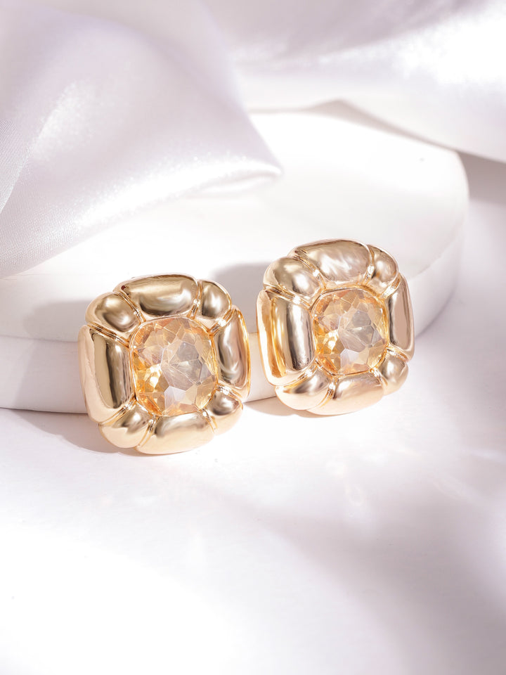 Rubans Voguish Gold-Plated Stone-Studded Square Studs Earrings