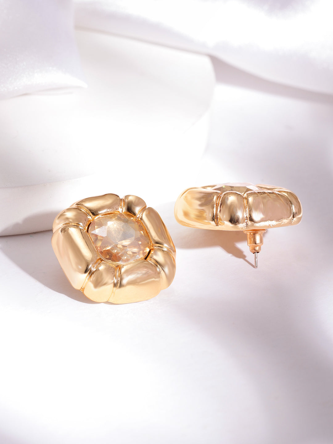 Rubans Voguish Gold-Plated Stone-Studded Square Studs Earrings