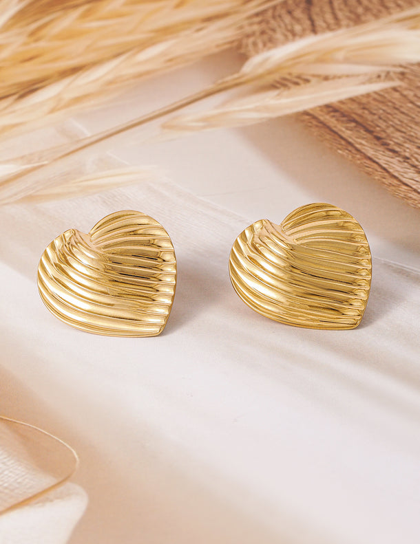 Tales of Textured Heart Golden Studs
