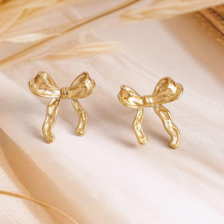 Rubans Voguish 18K Gold Plated Stainless Steel Tarnish-Free Waterproof Bow Stud Earrings