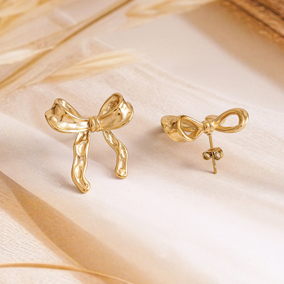 Rubans Voguish 18K Gold Plated Stainless Steel Tarnish-Free Waterproof Bow Stud Earrings