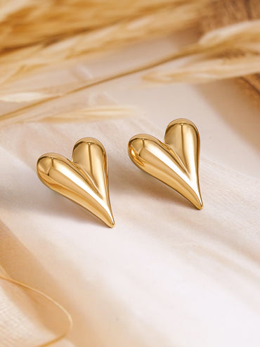 Heart Motif Gold Toned Stud Earrings