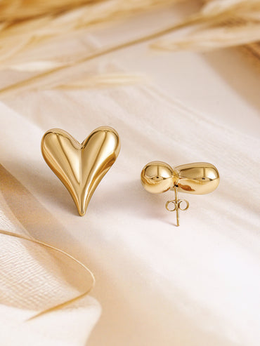 Heart Motif Gold Toned Stud Earrings