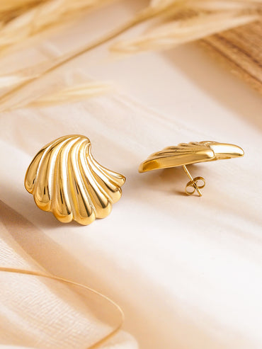 Gold Sea-shell Stud Earrings