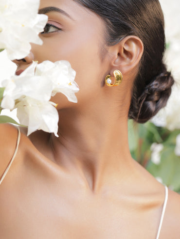 Golden Curvs of Grace with Pearl Studs